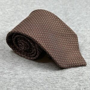 Italian Handmade Brown Silk Necktie 100% Silk Vintage Geometric Pattern Tie
